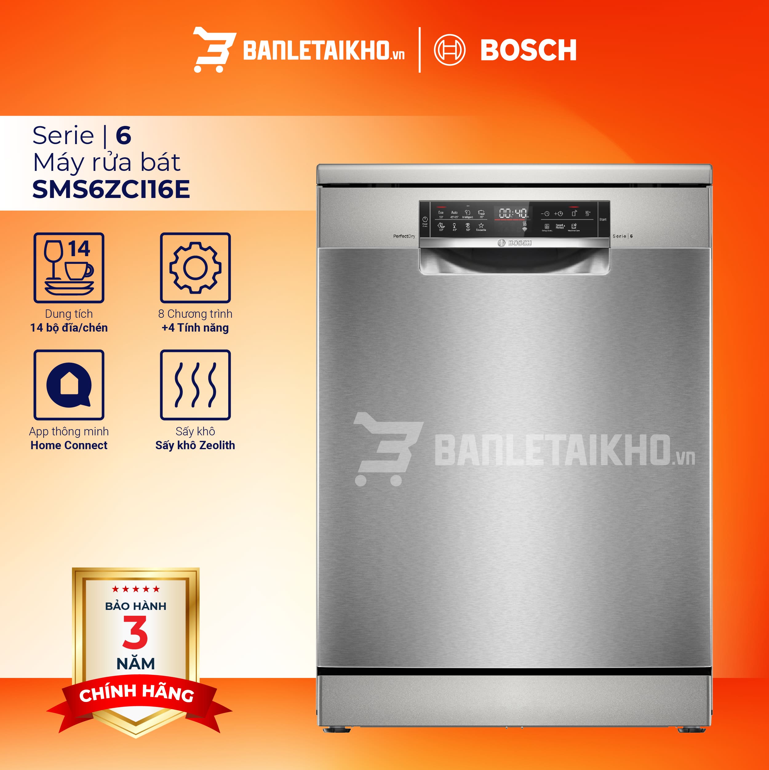 Máy Rửa Chén Độc Lập Series 6 Bosch SMS6ZCI16E