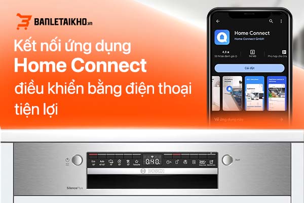 Chỉ cần một chiếc điện thoại c&oacute; c&agrave;i đặt ứng dụng Home Connect bạn c&oacute; thể điều khiển m&aacute;y rửa b&aacute;t từ xa