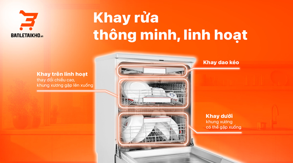 Thiết kế 3 khay rửa v&ocirc; c&ugrave;ng tiện lợi