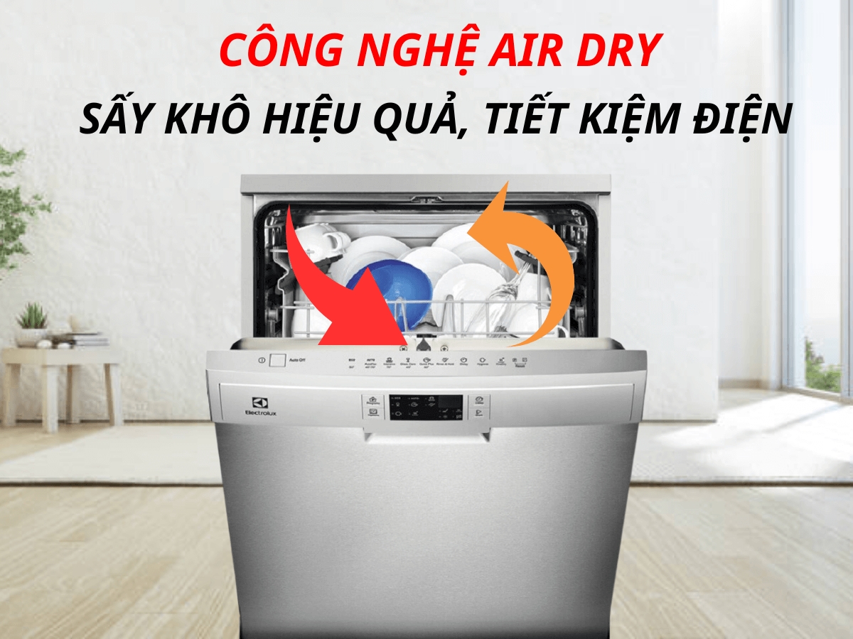 C&ocirc;ng nghệ sấy kh&ocirc; AirDry gi&uacute;p b&aacute;t đĩa kh&ocirc; r&aacute;o ho&agrave;n to&agrave;n v&agrave; tiết kiệm năng lượng