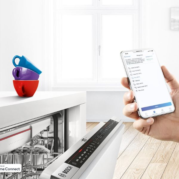 M&aacute;y rửa ch&eacute;n Bosch cho ph&eacute;p bạn kết nối m&aacute;y rửa b&aacute;t với hệ thống quản l&yacute; năng lượng của gia đ&igrave;nh