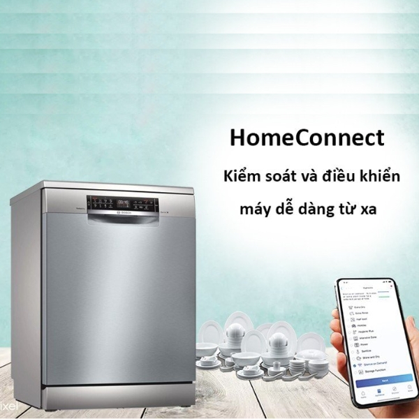 Với c&ocirc;ng nghệ Home Connect bạn chỉ cần ra lệnh bằng giọng n&oacute;i để điều khiển m&aacute;y rửa b&aacute;t từ xa