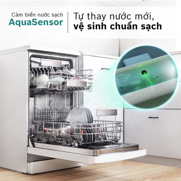 M&aacute;y rửa b&aacute;t th&ocirc;ng minh với cảm biến nước sẽ tự động điều chỉnh lượng nước ph&ugrave; hợp