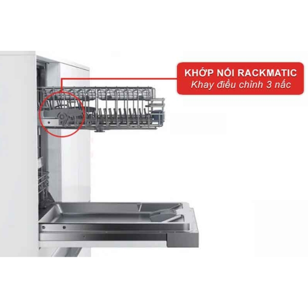 Hệ thống RackMatic linh hoạt với 3 nấc điều chỉnh độ cao gi&uacute;p bạn dễ d&agrave;ng sắp xếp ch&eacute;n dĩa
