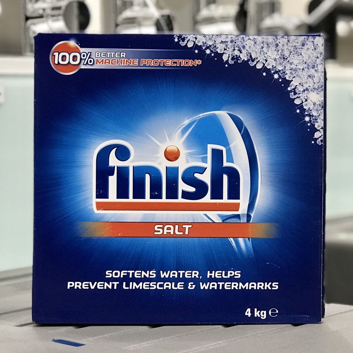 Muối rửa ch&eacute;n Finish 4kg gi&uacute;p ngăn ngừa cặn v&ocirc;i v&agrave; bảo vệ m&aacute;y rửa ch&eacute;n.