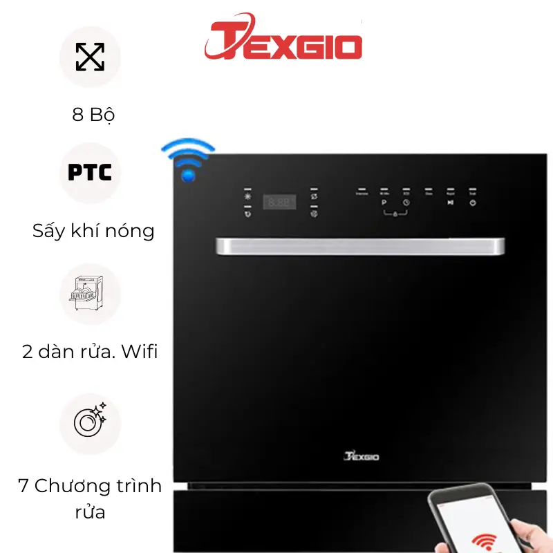 M&aacute;y rửa b&aacute;t Texgio TGWF68GB t&iacute;ch hợp t&iacute;nh năng kết nối Wi-Fi cho ph&eacute;p điều khiển từ xa dễ d&agrave;ng