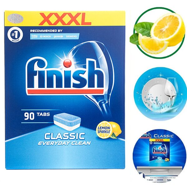 Vi&ecirc;n rửa ch&eacute;n Finish All In 1 FVAT90LM 90V hương chanh gi&uacute;p ch&eacute;n đĩa sạch b&oacute;ng, bảo vệ m&aacute;y rửa ch&eacute;n v&agrave; an to&agrave;n cho sức khỏe