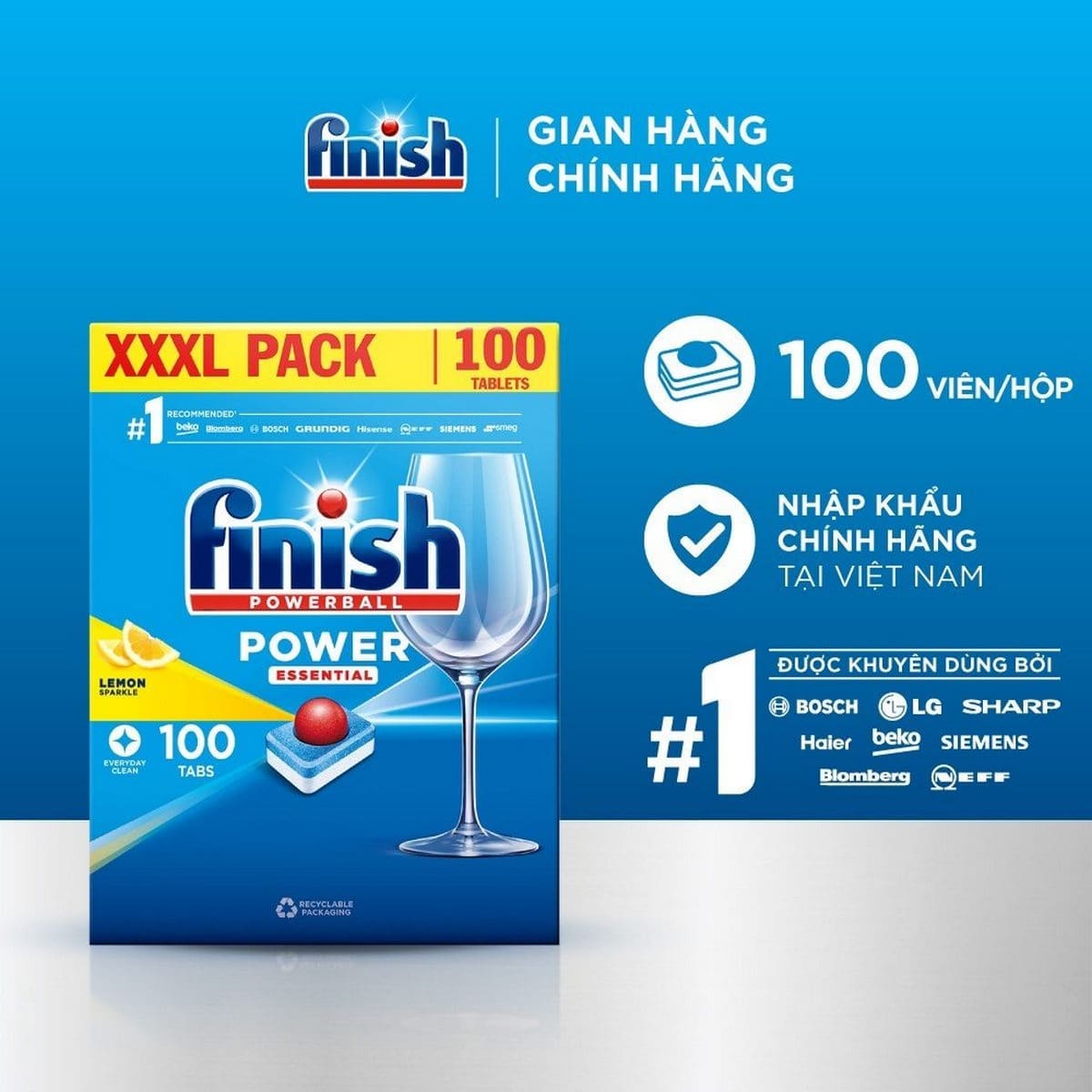 Vi&ecirc;n rửa b&aacute;t Finish Power Essential Lemon 100 vi&ecirc;n gi&uacute;p l&agrave;m sạch s&acirc;u, chống đ&oacute;ng cặn v&agrave; th&acirc;n thiện m&ocirc;i trường