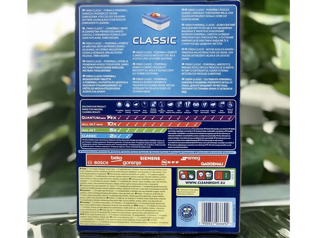 Vi&ecirc;n rửa ch&eacute;n Finish Classic 100V c&oacute; khả năng h&ograve;a tan nhanh ch&oacute;ng v&agrave; ho&agrave;n to&agrave;n.