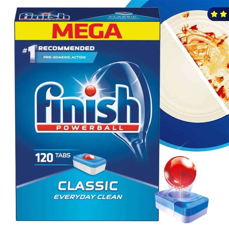Vi&ecirc;n rửa b&aacute;t Finish Classic 120 vi&ecirc;n c&oacute; c&ocirc;ng thức 2 lớp Powerball n&ecirc;n c&oacute; thể xử l&yacute; vết bẩn tối ưu